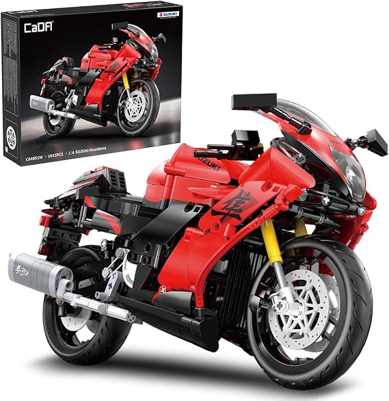 CaDA C64051W Motorcycle Building Block Set,Suzuki Hayabusa 1:6 Model,1043 PCS Licensed Superbike Replica with Functional Details & Display Stand