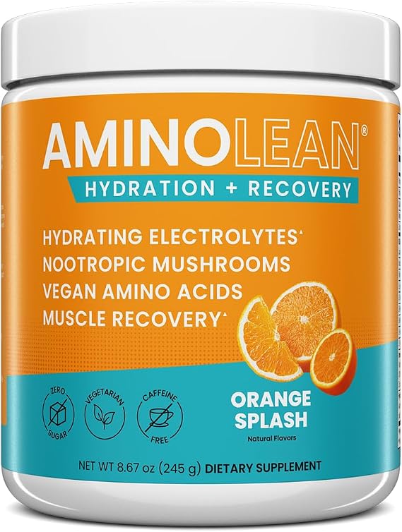 AminoLean Recovery Electrolytes Powder with Vegan BCAA + EAA Amino Acids | 5g Vegan Amino Acids, Hydration, Electrolytes & Nootropic Reishi Mushrooms for Post Workout & Morning Recovery, Sugar Free