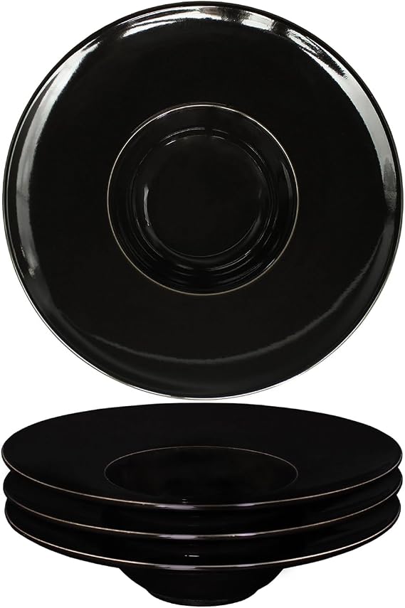 Ceramics Rimmed Soup Bowls 8.8 oz, Black 11.6 inch Exquisite small soup plate Set of 4, Pasta plates With Rim is the best choice for hotels, kitchens, fine restaurants and gourmets
