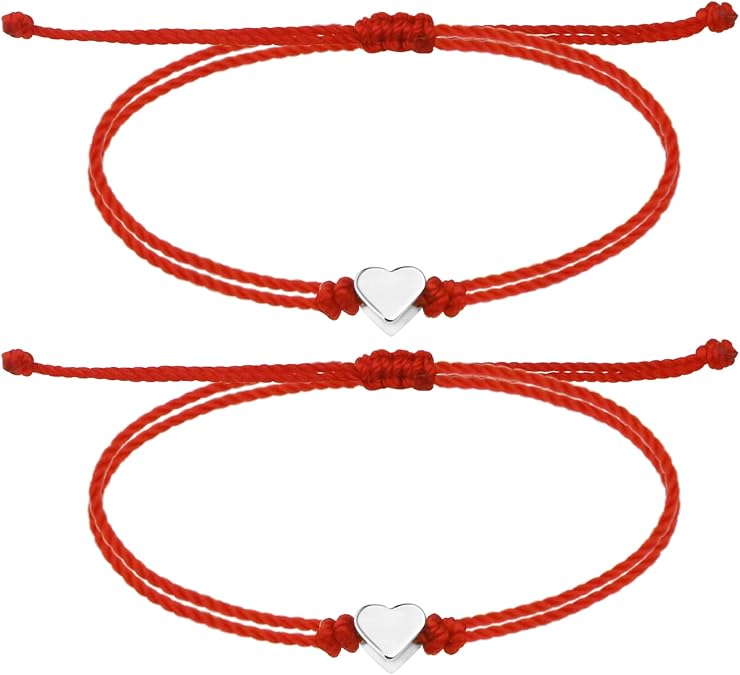 SmileBelle Red Bracelet for Women, 2PCS Red String of Fate as Matching Couple Jewelry for Him Her as Kabbalah Protection Jewelry for Family Friend