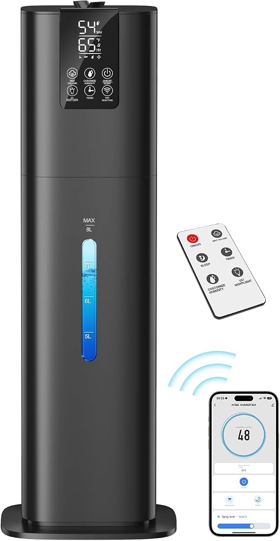 Honovos Smart Humidifiers Large Room Bedroom Home, 2.11Gal(8L) Quiet Top Fill Cool Mist Humidifier, Smart App & Remote Control, 3 Speed Humidifier with 360 Nozzle, Humidity Setting for Baby Office