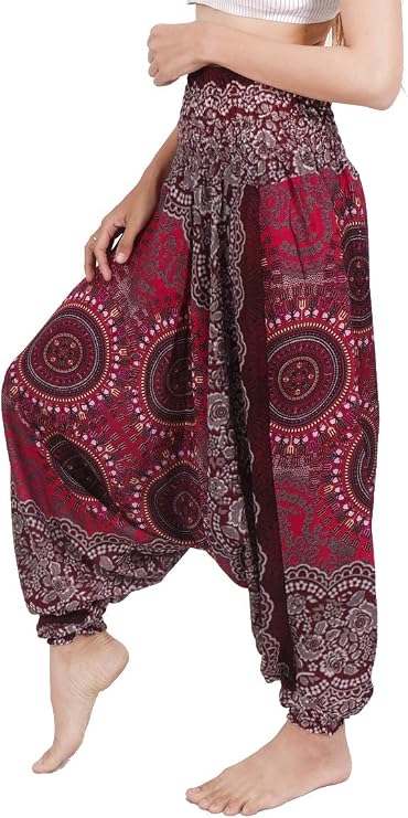 Banjamath Women's Peacock Print Aladdin Harem Hippie Pants Jumpsuit