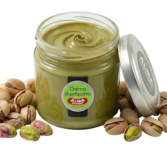 Alma Gourmet Sicilian Pistachio Cream from Bronte - Premium Pistachio Spread Ideal For Spreading, Topping, Filling, Mixing and Baking - Smooth and Velvety Texture - Authentic Italian Confectionery Spread - 7.05oz (200g) - 100% Made In Italy