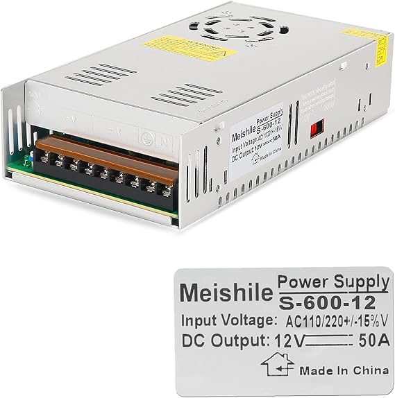 MEISHILE 12V 50A 600W DC Switching Power Supply Adapter AC-DC 12Volt Industrial Transformer Converter 0-40A 25A LED Drive Light Lamp Meter Electric Printer Semiconductor Motor Pump Fan Cool