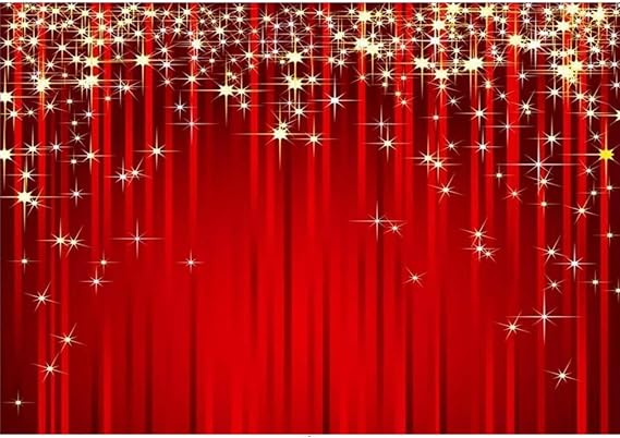 7x5ft Gold Star Red Backdrop Red Sparkly Stars Photography Background for Christmas Wedding Birthday Party Decorations Videos Banner