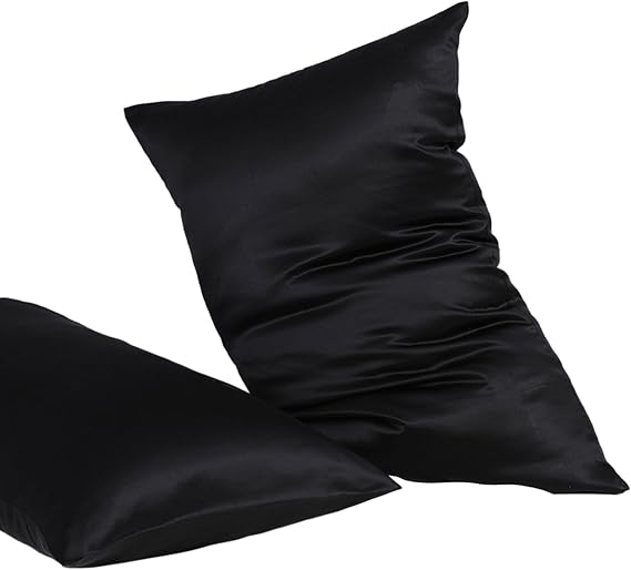 Mulberry Silk On Both Sides 16mm Silk Pillowcase for Hair and Skin Envelope (Black, Standard(20"X26") (1Pack))