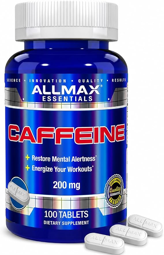 ALLMAX Caffeine Tablets 200 mg, 100 Count | Boosts Energy & Focus, Enhances Workout Performance, 200mg Caffeine, Fast Acting, Pharmaceutical Grade