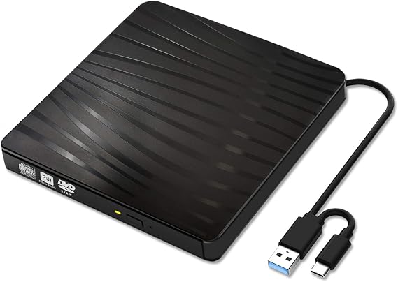 USB 3.0 External DVD Drive,Portable Slim USB 3.0&USB-C CD DVD +/-RW Drive Burner CD/DVD Player Writer,High Speed Transfer for Laptop MacBook Desktop iMac Mac OS Windows XP/7/8/10/Vista(Black)