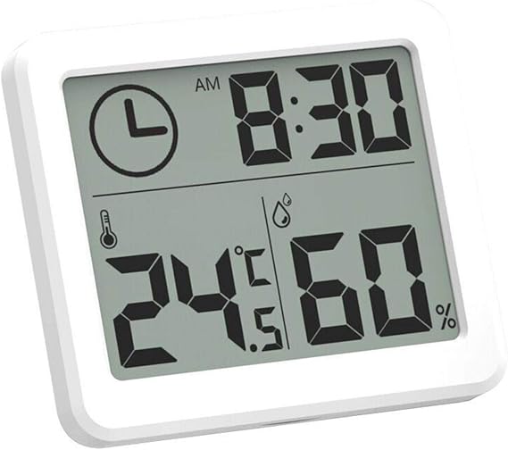 PUERI Thermo-Hygrometer, Thermometer, Hygrometer, Clock, Digital Thermometer/Hygrometer, Automatic Real-Time Detection Data, High Precision, High Sensitivity, High-Definition LCD Display, Easy To Read