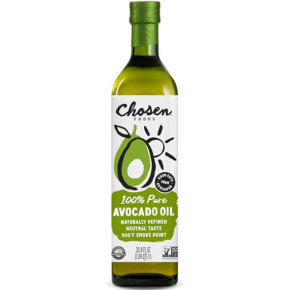 Chosen Foods Avocado Oil, 1 Liter - All Purpose Cooking Oil made from 100% Pure Avocados - Non-GMO, Gluten-Free, Glyphosate Free - 33.8 Fl Oz Pack Of 1