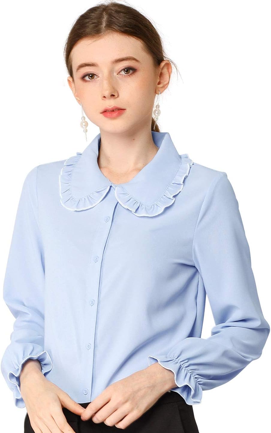 Allegra K Womens Long Sleeve Blouse Peter Pan Collar Shirt Button Down Work Business Casual Blouses 2025