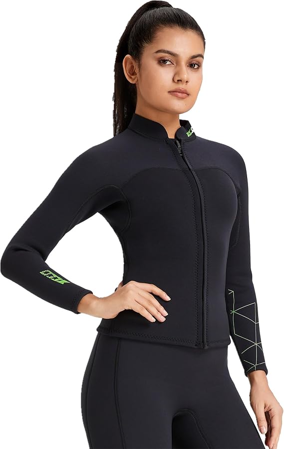 Wetsuit Top Men's 1.5mm Neoprene Wetsuits Jacket,Front Zipper Long Sleeves Diving Suit for Swimming,Snorkeling,Scuba Diving,Surfing