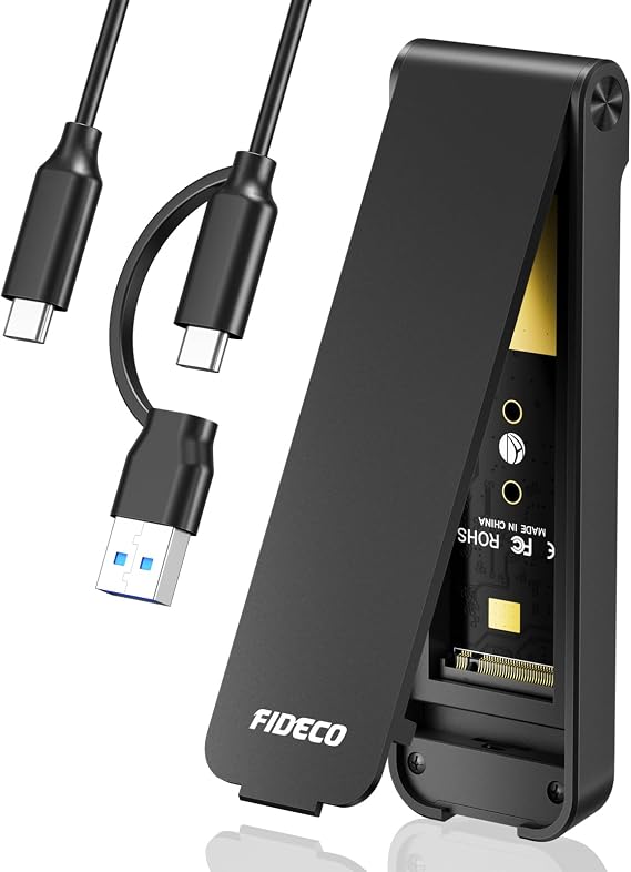 FIDECO M.2 NVMe SSD Enclosure, M.2 NVMe to USB Adapter, USB 3.2 Gen 2 (10Gbps) SSD Reader for M & M+B Key, Sandwich Style Design, Tool-Free Installation, Support UASP and Trim | NVMe SSD Reader and Adapter, Plug and Play, Aluminum & ABS, Black