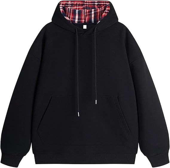 Alalaso Plaid Hoodie for Men Long Sleeve Drawstring Cardigans Button Hooded Sweatshirts Stylish Casual Hoodies