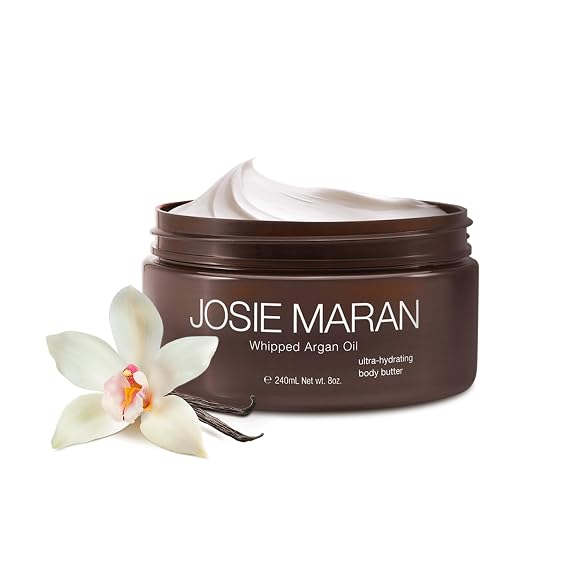 Josie Maran Whipped Argan Oil Body Butter - Skin Firming Cream with Whipped Shea Butter, Avocado Oil & Essential Fatty Acids - Cruelty-Free Skincare - Golden Vanilla (8 Oz)