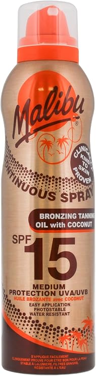 Malibu Sun SPF 15 Continuous Tanning Oil with Coconut Spray, 175ml