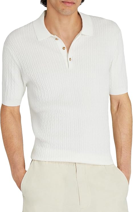 Club Monaco Men's Men's Short Sleeve Cable Polo