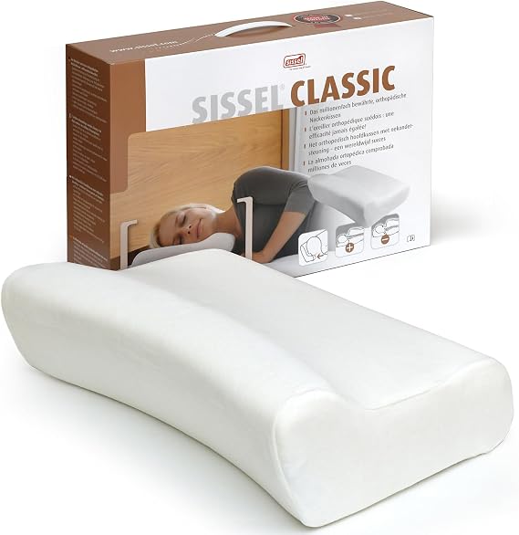 SISSEL Classic Neck Pillow Size L | Unique Incline for Disc & Vertebrae Relief | | Includes Washable Velour Cover | Dimensions: Approx. 47 x 33 x 14 cm