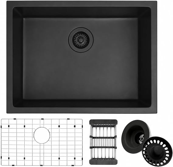 Black Sink, 23 Inch Kitchen Sink, Granite Composite Undermount Sinks