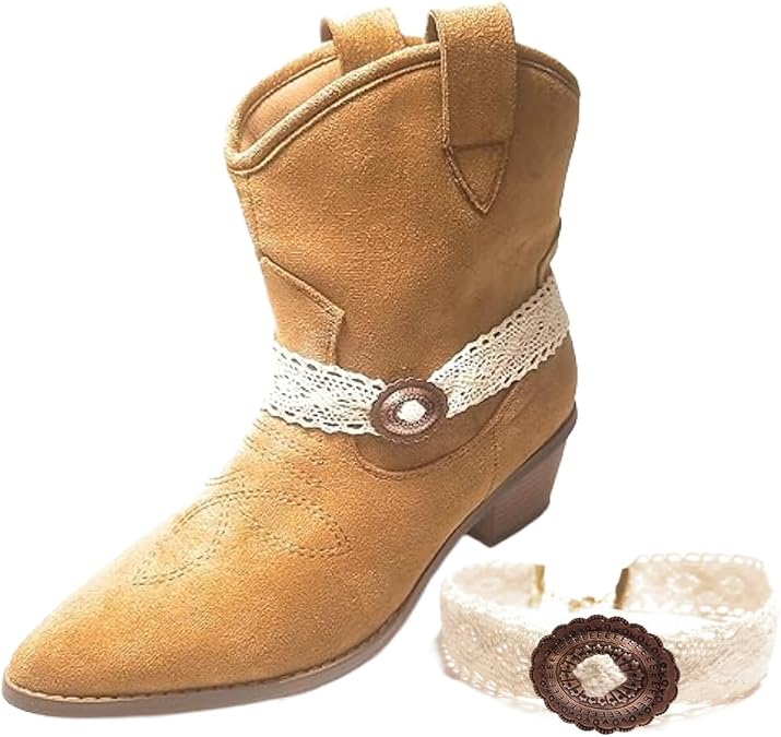 Pair Boot Bracelet Wrap Garter Cotton Lace Crochet Rustic Concho Fabric Boot Anklet Bracelets 15 Inch Adjustable Ivory, Copper