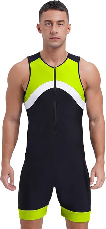Vxuxlje Mens One Piece Swimsuit Half Swim Suit Diver Man Bathing Swimwear Zipper Front Bodysuit Swim Leotard