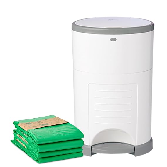 Diaper Dekor EKO Plus Diaper Pail Gift Set, White | ONLY Eco-Friendly Diaper Pail Made with 70% Recycled Materials |  with up to a Year's Supply Worth of Diaper Dekor Refills!