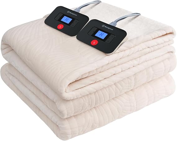 Westinghouse Electric Blanket Queen Jacquard Flannel Sherpa 84x90, Beige