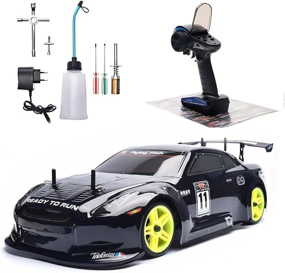 Nitro RC Cars 1/10 Two Speed Nitro Gas Power Car for Adults - Fast Drift 4WD 80KM/H Metal Chassis Gas Off Road Short Course Truck (Black)