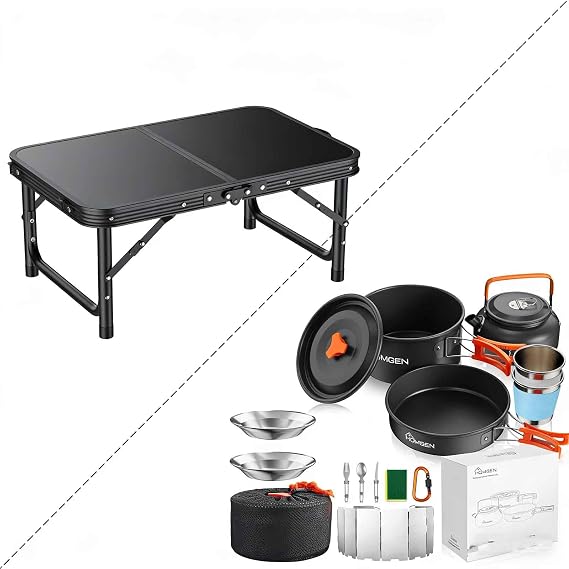 HOMGEN Camping Cooking Set & Camping Small Folding Table