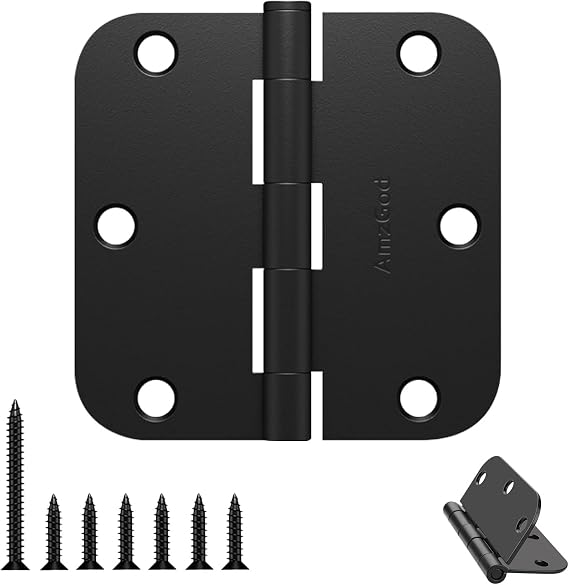 Door Hinges Matte Black - 96 Pack Black Door Hinges 3.5 Inch Rounded Interior Door Hinges with 5/8" Radius Corners - Black Hinges for Doors 3 1/2 Inches Flat Iron Residential Door Hardware