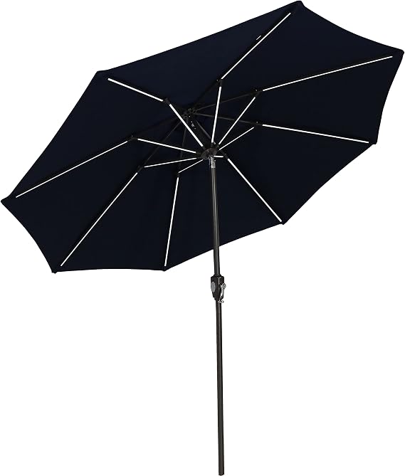 Sunnydaze 9-Foot Solar Powered Sunbrella Market Umbrella with Push-Button Tilt and Crank and LED Light Bars
