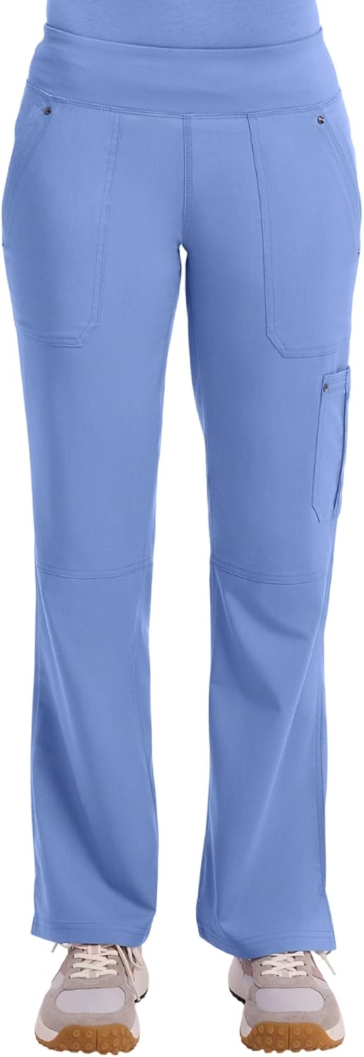 Purple Label Yoga Ladies "Tori" 9133 5 Pocket Knit Waist Pant by Healing Hands Scrubs US Size: Medium, Blue