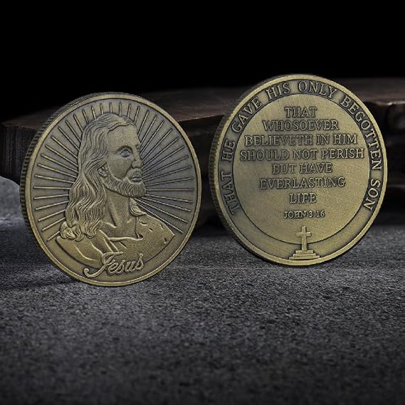2 Pieces Jesus Christ Commemorative Coin John 3:16 Scripture Engraved Christian Faith Pocket Token for Prayer, Inspiration & Religious Gifts