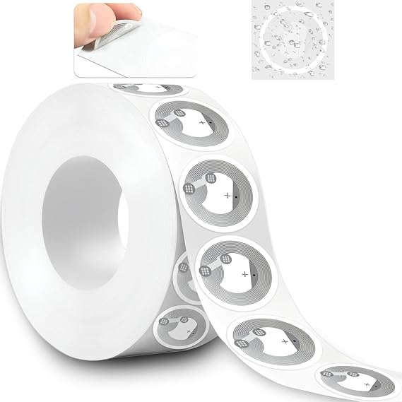 30 Pcs NTAG215 NFC Stickers 504 Bytes Rewritable NFC Tags Round Adhesive RFID Labels 13.56MHz NFC Tags Compatible with NFC-Enabled Phones for WiFi URL and Contact Sharing