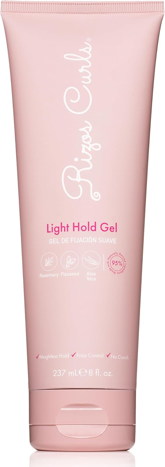 Rizos Curls Light Hold Gel, Defines with Flexible Hold, Flake-Free and Frizz-Free Voluminous Curls, Moisturize and Combat Humidity with Aloe Vera & Flaxseed, 8 oz