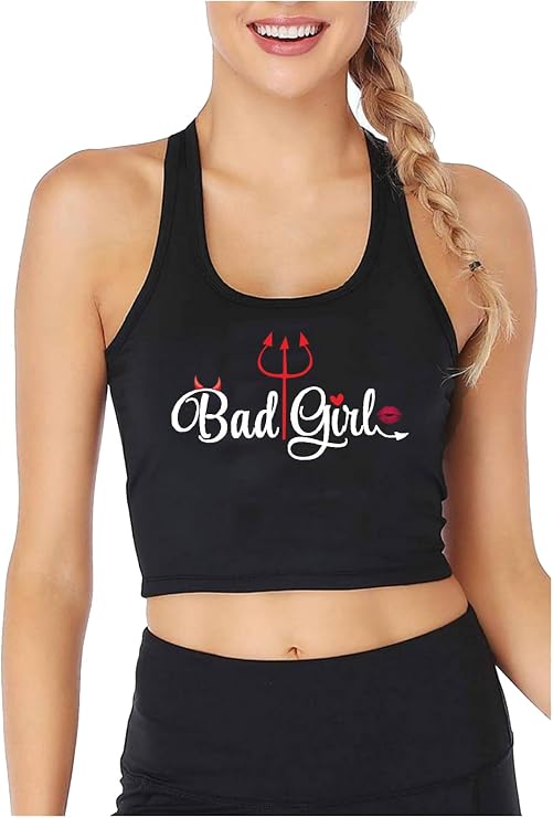 Bad Girl Devil Harajuku Print Naughty Tank Tops Women's Funny Flirtatious Style Crop Top Hottie Cott