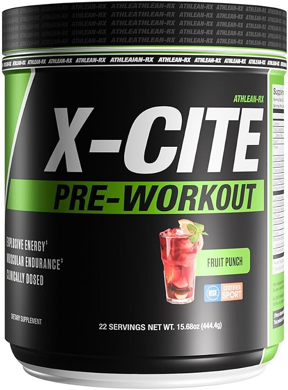 X-CITE Pre-Workout by ATHLEAN-X - Enhanced Formula with Beta-Alanine, Creatine & Caffeine for Ultimate Energy, Endurance, Focus & Muscle Pump, NSF Certified for Sports Fruit Punch