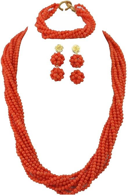 8Rows 4mm Red Coral Beads, African Beads Jewelry Set,Wedding Beads Jewelry Set