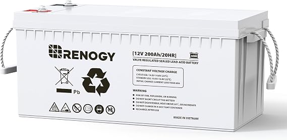 Renogy Deep Cycle AGM Battery 12 Volt 200Ah, 3% Self-Discharge Rate, 2000A Max Discharge Current, Safe Charge Most Home Appliances for RV, Camping, Cabin, Marine and Off-Grid System, Maintenance-Free