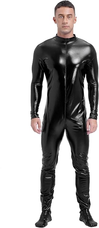 Men Metallic Bodysuit Zentai Without Hood Adult Shiny One Piece Spandex Body Suit Jumpsuits