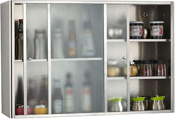 Stainless Steel Wall Cabinet With Sliding Door and Adjustable Shelves, Wall Mounted Kitchen Upper Storage Cabinet Floating Utility Cabinet , Bathroom Storage Cabinets For Garage Office Kitchen