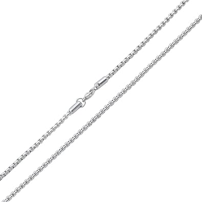 SILVERCLOSEOUT Stainless Steel 2.5mm 3.5mm 5.0MM Unisex Round Box Chain Necklace (16-30 in)