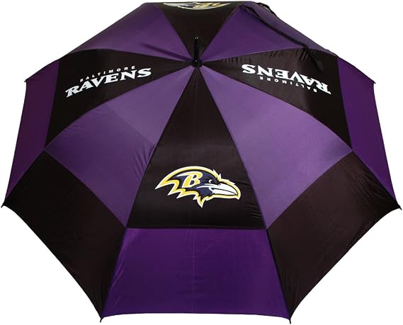 Team Golf NFL Baltimore Ravens Golf Umbrella 62" Golf Umbrella with Protective Sheath, Double Canopy Wind Protection Design, Auto Open Button