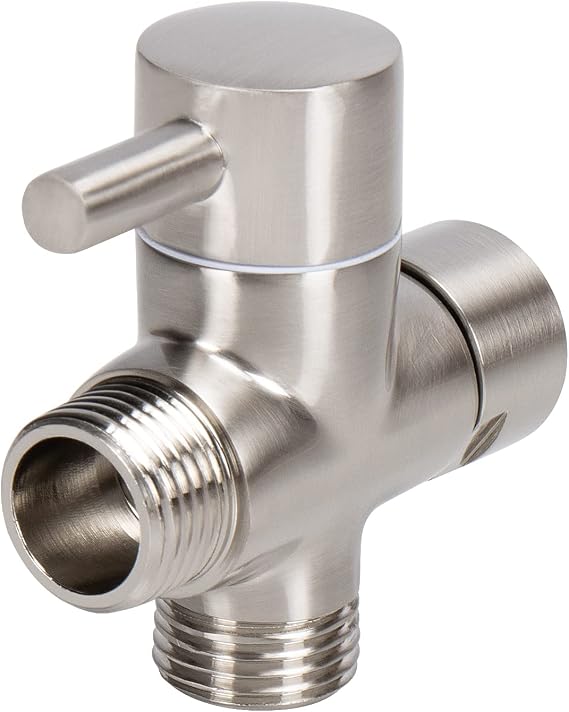 NearMoon Solid Brass G1/2" Shower Arm All Metal Universal 3-Way Diverter Valve for Handheld and Fixed Head, Replacement Component Adapter (Brushed Nickel)