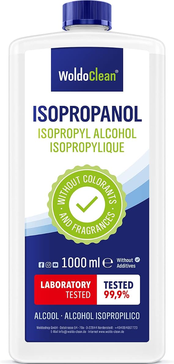 WoldoClean Isopropyl Alcohol 99.9% Pure IPA 33.8 fl oz - High Purity Rubbing Alcohol for Cleaning Electronics, Glass, Tools & Household Surfaces, Fast Evaporating, Residue-Free