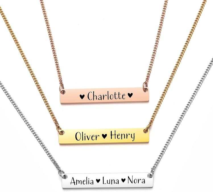 Personalized Bar Name Necklace for Mother, 14K Gold Plated Children Names Family Names Personalized Necklace for Women, Mothers Day Personalized Gift Couple Necklace