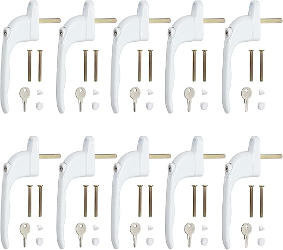 Neoteck 10 Pcs UPVC Window Handle, Double Glazing Universal Espag, White, 43mm