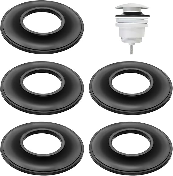 5 PCS Universal Tub Stopper Gasket, Replaces Stoppers Bathtub Drain Gaskets, High Elastic Rubber Seal Tub Stopper Gaskets for Tubs Drain Assemblies Black