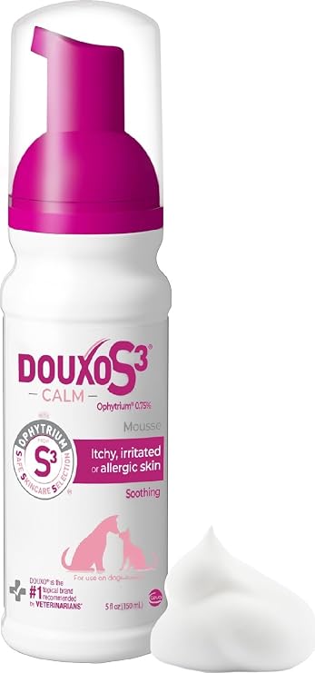 Douxo S3 Calm Itch Soothing Mousse for Dogs & Cats | Helps Support Itchy, Irritated or Allergic Skin, Soothing Dog Skin Allergies - Itch Relief for Dogs, 5 fl oz