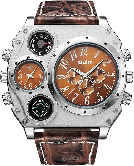 Oulm Analog White Metal Bezel Four Black Sub-dials Men Watch